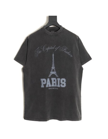 Balenciaga washed-out Paris Tower lettering short-sleeved T-shirt,Balenciaga