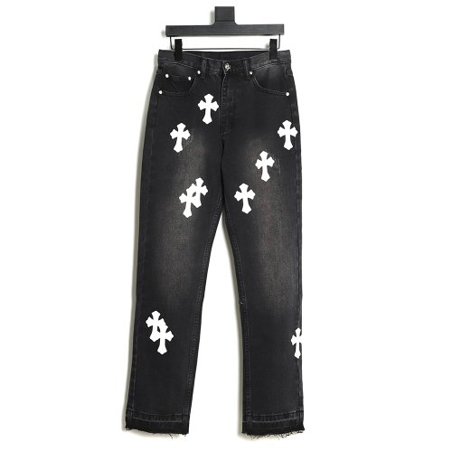 Chrome Hearts Classic Leather Label Cross Denim Trousers TSK3,Chrome Hearts
