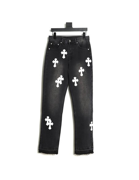 Chrome Hearts Classic Leather Label Cross Denim Trousers TSK3,Chrome Hearts