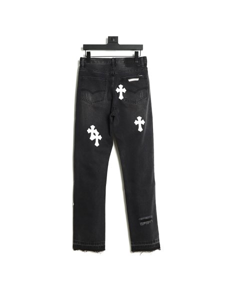 Chrome Hearts Classic Leather Label Cross Denim Trousers TSK3,Chrome Hearts
