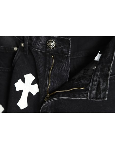 Chrome Hearts Classic Leather Label Cross Denim Trousers TSK3,Chrome Hearts