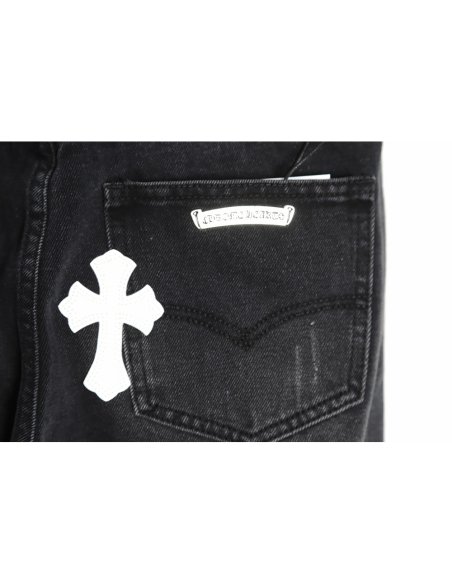 Chrome Hearts Classic Leather Label Cross Denim Trousers TSK3,Chrome Hearts