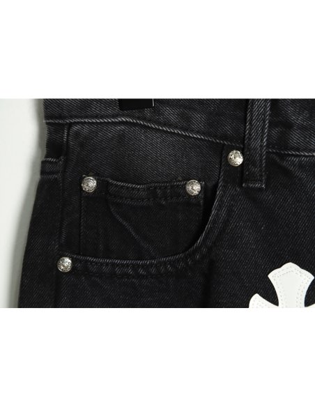 Chrome Hearts Classic Leather Label Cross Denim Trousers TSK3,Chrome Hearts
