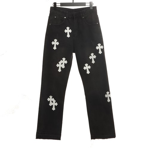 Chrome Hearts patchwork leather cross denim trousers,Chrome Hearts