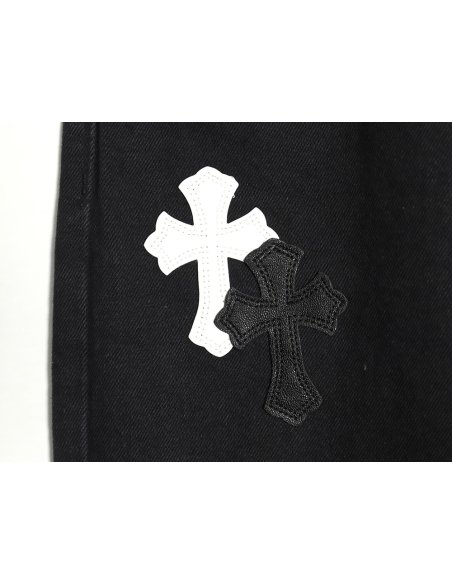 Chrome Hearts Sanskrit cross patch leather jeans TSK1,Chrome Hearts