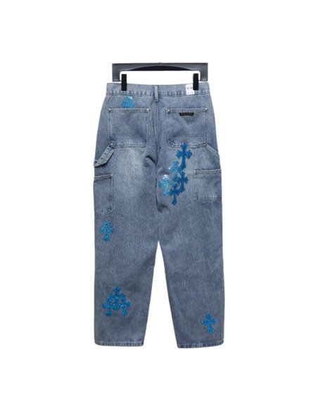 Chrome Hearts multicolor laser cross leather denim trousers,Chrome Hearts