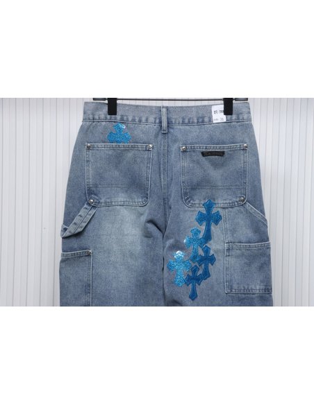 Chrome Hearts multicolor laser cross leather denim trousers,Chrome Hearts