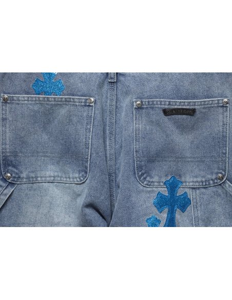 Chrome Hearts multicolor laser cross leather denim trousers,Chrome Hearts