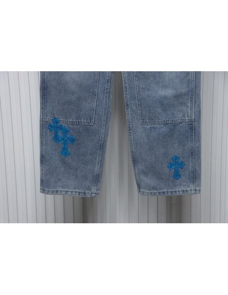 Chrome Hearts multicolor laser cross leather denim trousers,Chrome Hearts