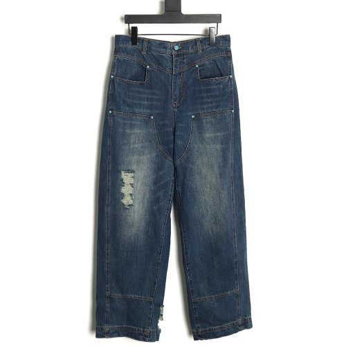 Louis Vuitton Enamel Button Washed Distressed Cargo Jeans,Louis Vuitton