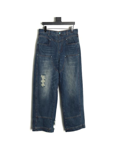 Louis Vuitton Enamel Button Washed Distressed Cargo Jeans,Louis Vuitton