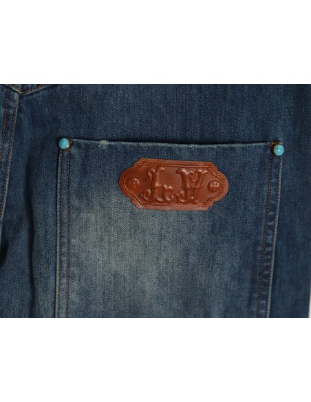 Louis Vuitton Enamel Button Washed Distressed Cargo Jeans,Louis Vuitton