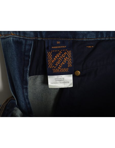 Louis Vuitton Enamel Button Washed Distressed Cargo Jeans,Louis Vuitton