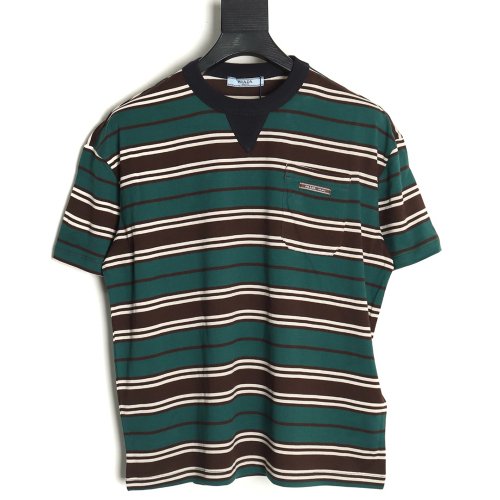 Prada Green Stripe Pocket Short Sleeve T-Shirt,Prada