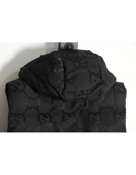 Gucci 22FW dark pattern double G printed canvas hooded down vest,Gucci