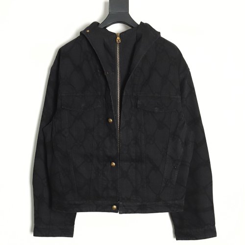 Louis Vuitton Burnt Denim Hooded Long Sleeve Denim Jacket,Louis Vuitton