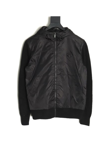 Prada wool paneled nylon hooded jacket,Prada