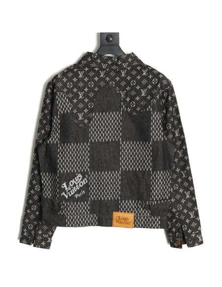Louis Vuitton checkered floral denim long-sleeved jacket TSK1,Louis Vuitton
