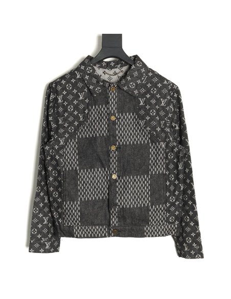 Louis Vuitton checkered floral denim long-sleeved jacket TSK1,Louis Vuitton