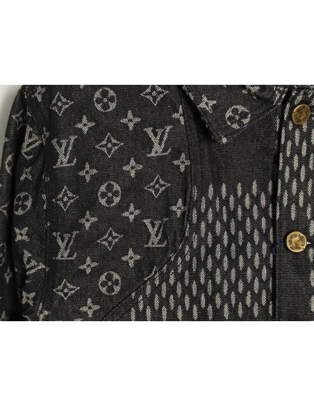 Louis Vuitton checkered floral denim long-sleeved jacket TSK1,Louis Vuitton