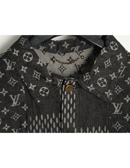Louis Vuitton checkered floral denim long-sleeved jacket TSK1,Louis Vuitton
