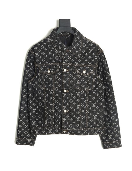 Louis Vuitton FA all-over printed peak collar denim jacket,Louis Vuitton
