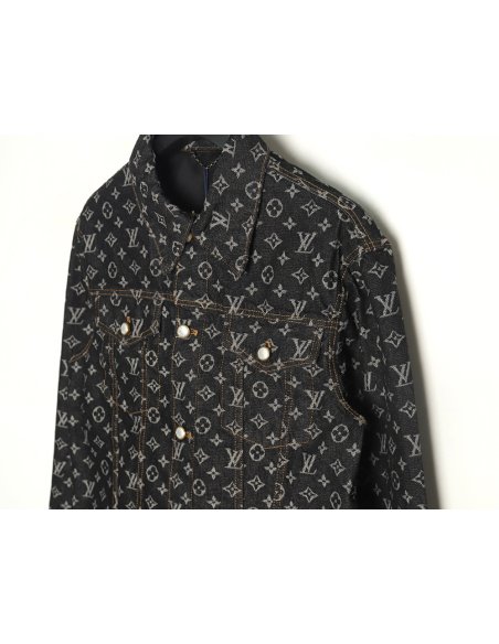 Louis Vuitton FA all-over printed peak collar denim jacket,Louis Vuitton