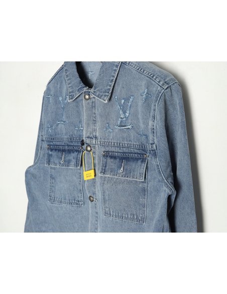 Louis Vuitton laser-positioned LoGo distressed denim jacket,Louis Vuitton