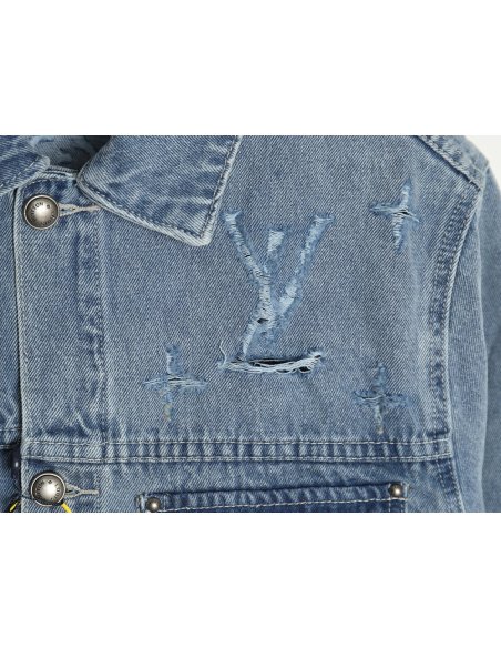 Louis Vuitton laser-positioned LoGo distressed denim jacket,Louis Vuitton