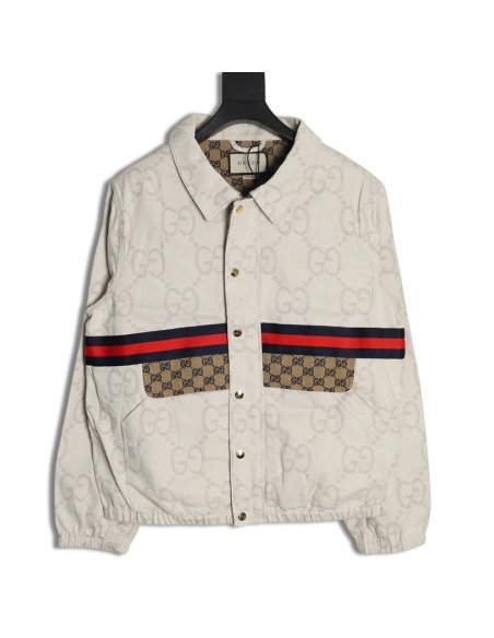 Gucci Double G all-over jacquard patchwork ivory denim jacket,Gucci