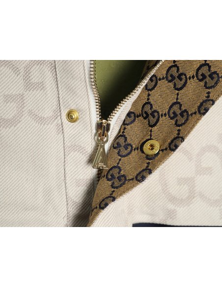 Gucci Double G all-over jacquard patchwork ivory denim jacket,Gucci