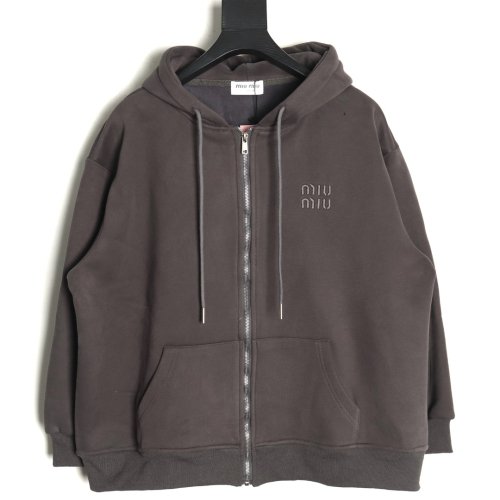 Miu Miu embroidered logo velvet zip-up jacket TSK1,Miu Miu