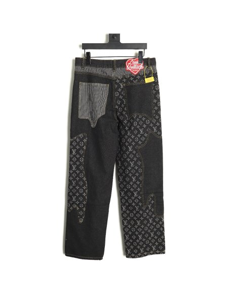 Louis Vuitton co-branded NIGO patchwork contrast denim trousers,Louis Vuitton