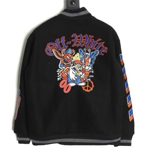 Off-White embroidered leather baseball jacket,Off White