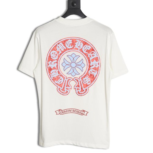 Chrome Hearts front and back red and blue horseshoe foam print short-sleeved T-shirt,Chrome Hearts