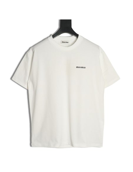 Miu Miu Classic Embroidered Logo Lettering T-Shirt,Miu Miu