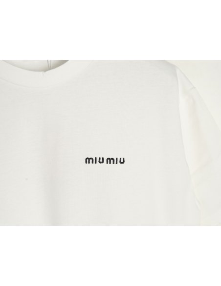 Miu Miu Classic Embroidered Logo Lettering T-Shirt,Miu Miu
