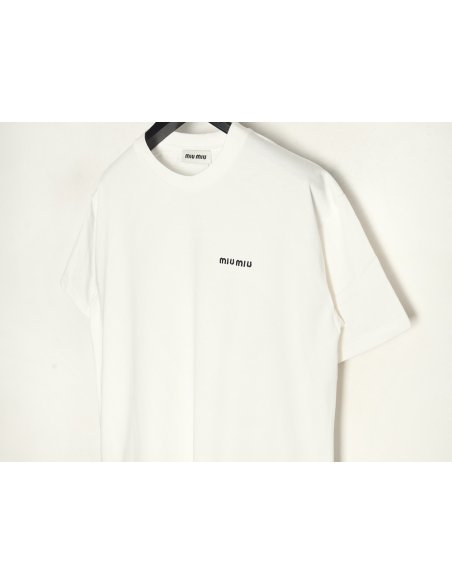 Miu Miu Classic Embroidered Logo Lettering T-Shirt,Miu Miu