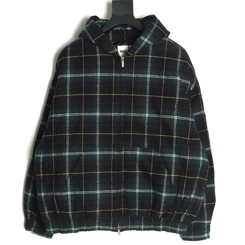Miu miu green plaid hooded cotton coat,Miu Miu