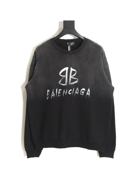Balenciaga gradient washed destroyed hand-painted cursive lettering crew neck sweatshirt,Balenciaga
