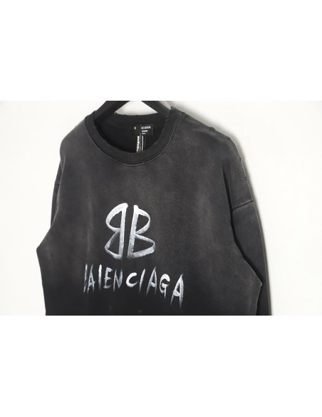 Balenciaga gradient washed destroyed hand-painted cursive lettering crew neck sweatshirt,Balenciaga