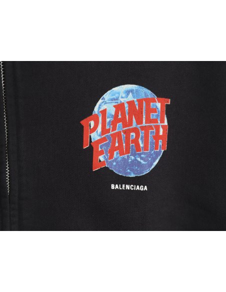 Balenciaga globe pattern printed distressed zipper jacket TSK1,Balenciaga