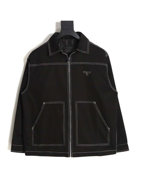 Prada PRD 23FW contrast topstitch canvas jacket,Prada