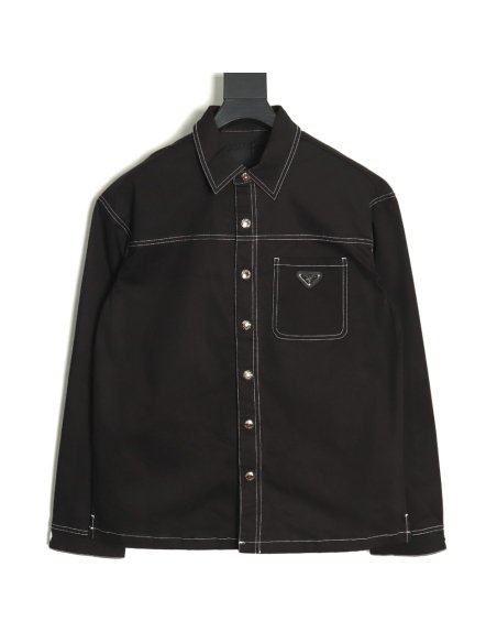 Prada triangle logo white line denim jacket,Prada