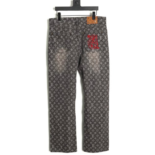 Louis Vuitton printed distressed denim trousers,Louis Vuitton