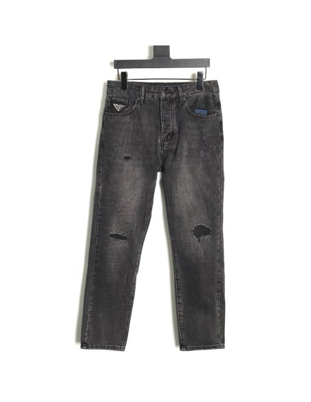 Prada washed jeans with triangle and logo embroidery S-XXL,Prada