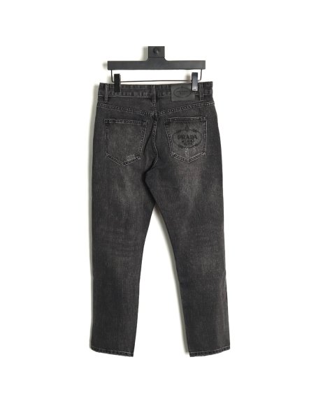 Prada washed jeans with triangle and logo embroidery S-XXL,Prada
