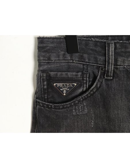 Prada washed jeans with triangle and logo embroidery S-XXL,Prada