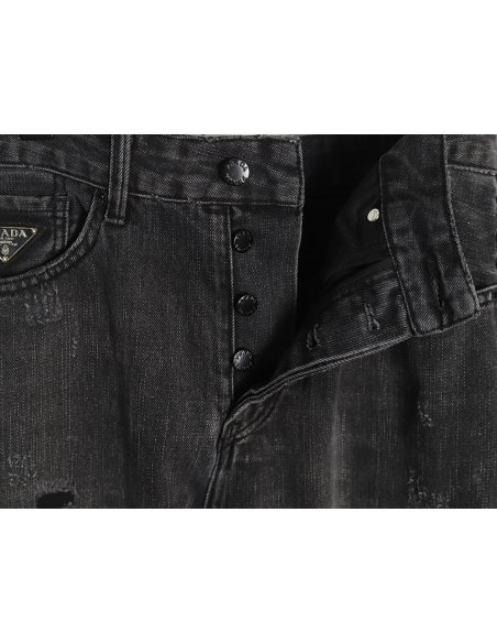 Prada washed jeans with triangle and logo embroidery S-XXL,Prada