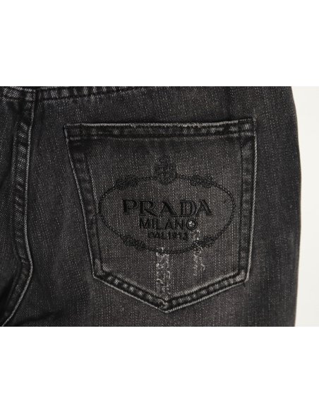Prada washed jeans with triangle and logo embroidery S-XXL,Prada